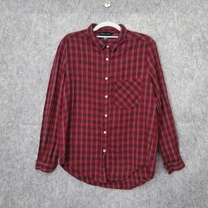 American Apparel Women Shirt S Flannel Plaid Long Sleeve‎ Collar Preppy Outdoor